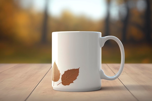 Tasse blanche vierge automne fond