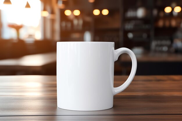 une tasse blanche vierge avec une maquette de poignée de comptoir de café pour un concept de célébration pour votre ou