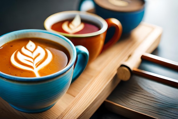 une tasse bleue avec les mots latte art dessus