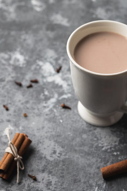 tasse de boisson au cacao chaud à la cannelle