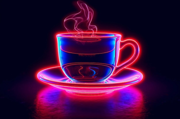 Une tasse de boisson chaude avec un effet néon Café nocturne Commande de café