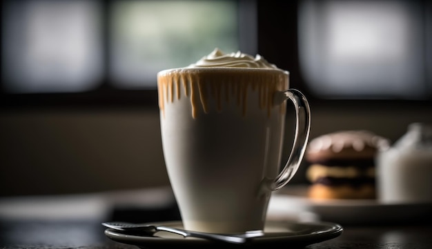 Une tasse de café avec une assiette de gâteau et une assiette de gâteau au chocolat.