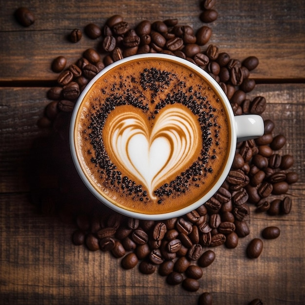Tasse de café au lait en forme de coeur