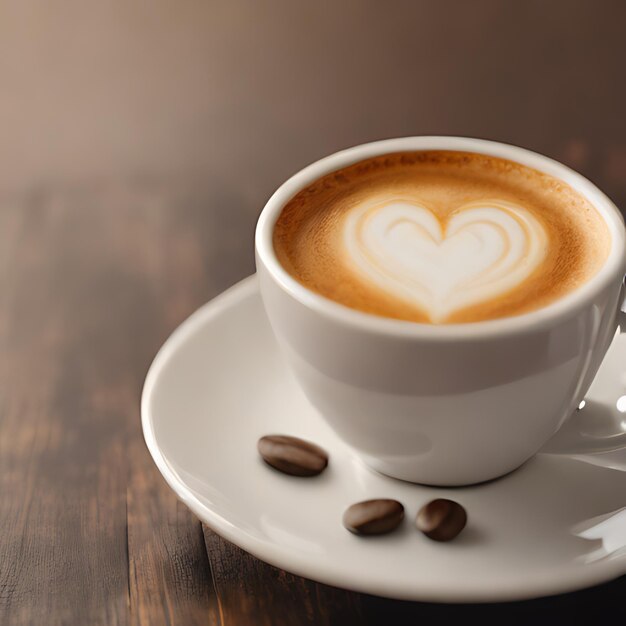 Photo une tasse de café au lait avec des grains de café et des graines de café