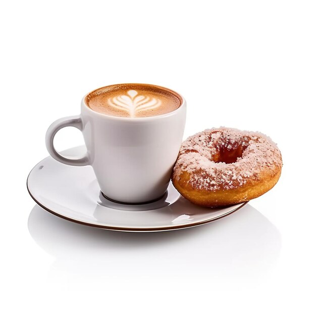 Une tasse de café au lait avec une pause-café Croissant sur fond blanc fumée sur le café