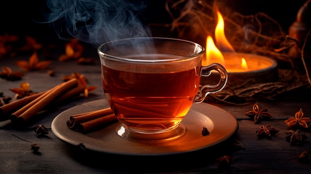 tasse de café aux épices cannelle anis et bâtons de cannelle IA générative