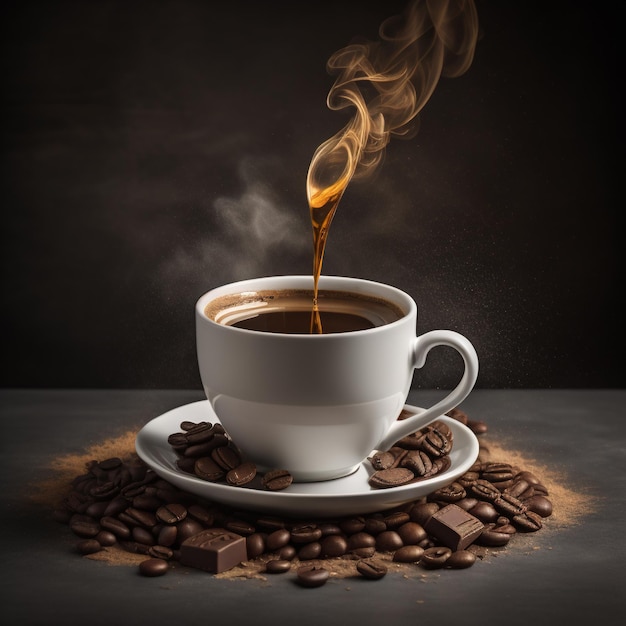 Tasse de café avec des barres de chocolat