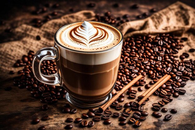 Photo une tasse de café avec un bâton au milieu