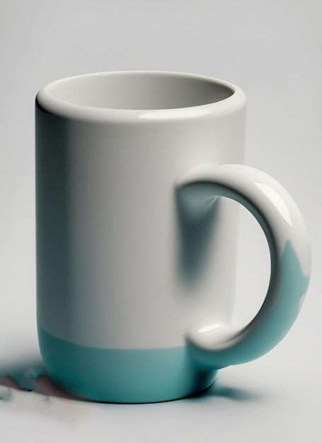 Une tasse de café blanche et bleue avec une poignée blanche.