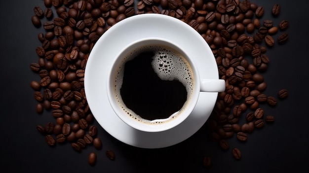 Tasse à café blanche avec café noir chaud