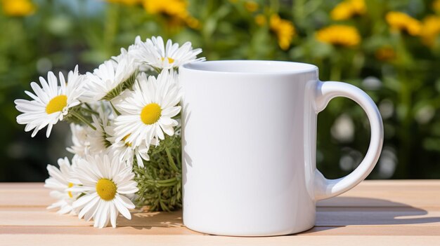 tasse de café blanche avec un devant vide réaliste sur un modèle de maquette