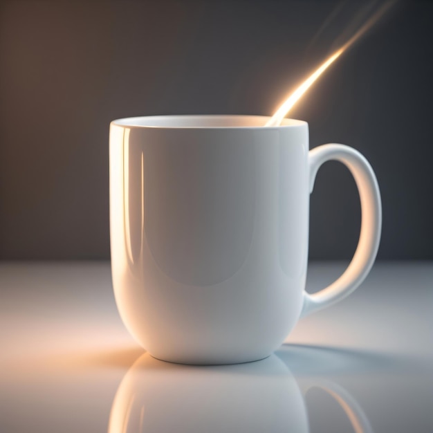 Une tasse à café blanche avec une flamme sur le fond.