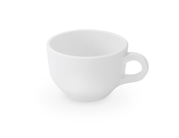 Une tasse de café blanche sur un fond blanc