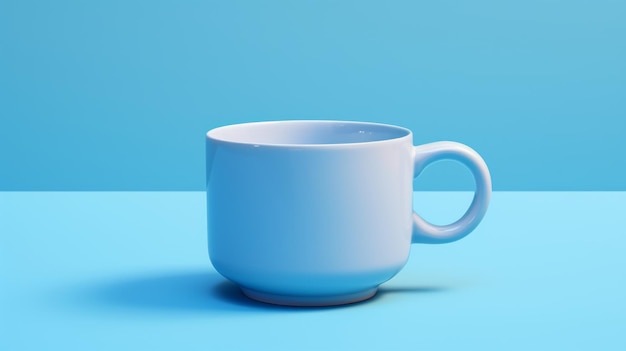 Une tasse de café blanche sur fond bleu