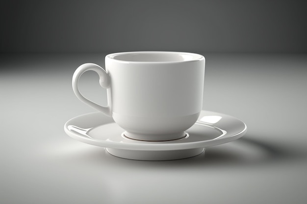 Une tasse à café blanche et une soucoupe avec une soucoupe dessus.