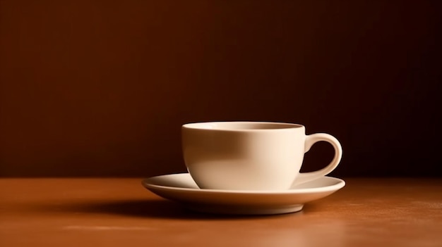 Une tasse à café blanche et une soucoupe sur une table