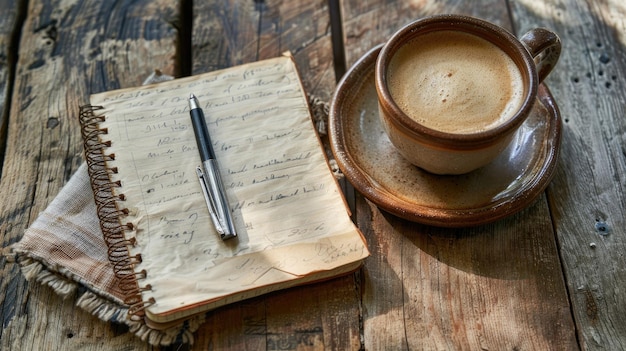 Une tasse de café et un bloc-notes idéaux pour noter des idées