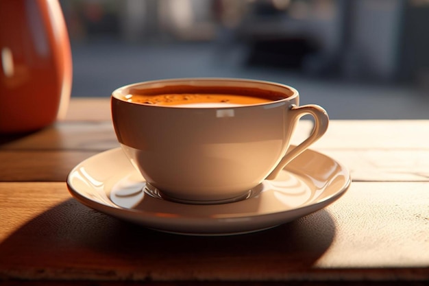 une tasse de café avec une bouteille de café