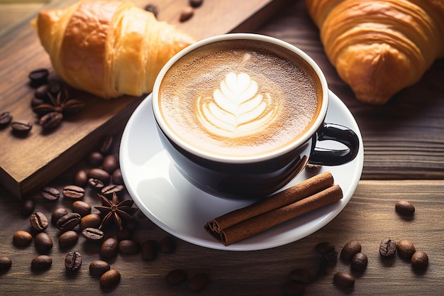 Une tasse de café avec de la cannelle sur le dessus