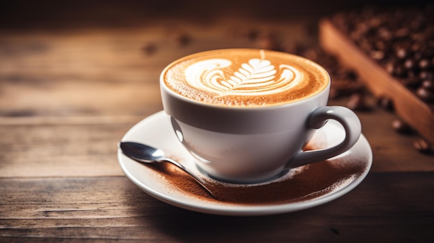 Tasse de café cappuccino avec mousse de lait et cannelle