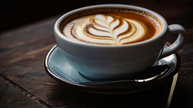 Une tasse de café cappuccino sur la table sombre