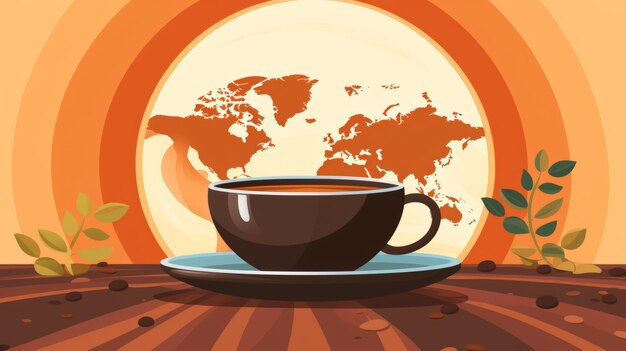 Photo une tasse de café avec une carte du monde en arrière-plan