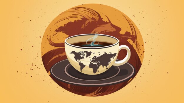 Photo une tasse de café avec une carte du monde dessus