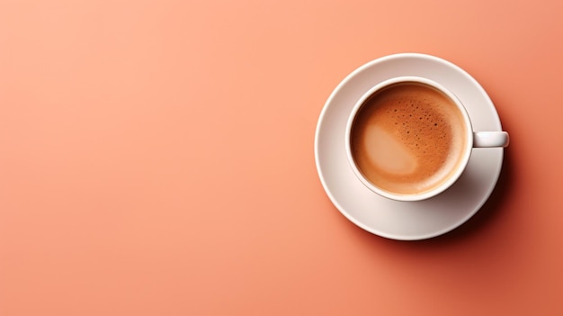 Tasse de café chaud aromatique sur la vue de dessus de fond de couleur
