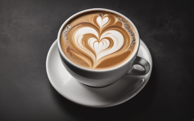 Une tasse de café chaud avec un café au lait en forme de coeur