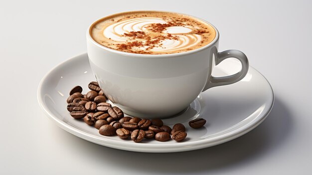 Une tasse de café chaud dans un verre blanc sur fond blanc