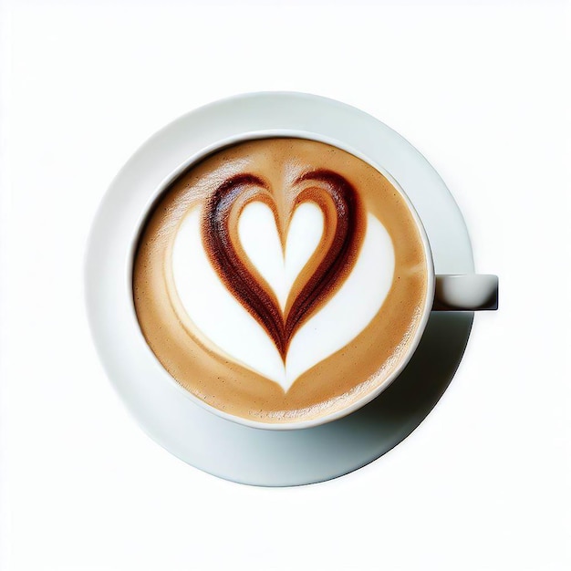 Photo tasse de café chaud en forme de coeur fond blanc