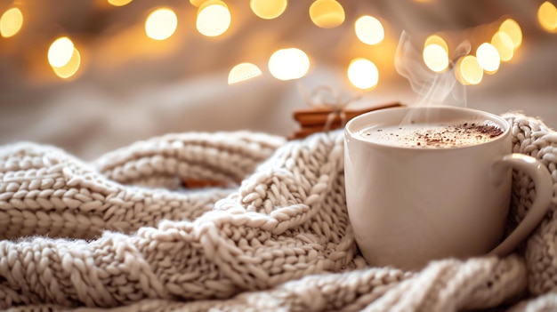 Photo une tasse de café chaud par une chaude journée d'hiver est le moyen parfait de se réchauffer et de se détendre.