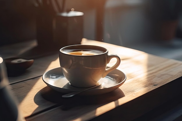 Une tasse de café chaud sur la table pendant le camping