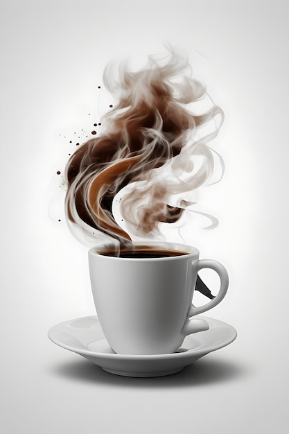 Tasse à café chaude fumante avec soucoupe
