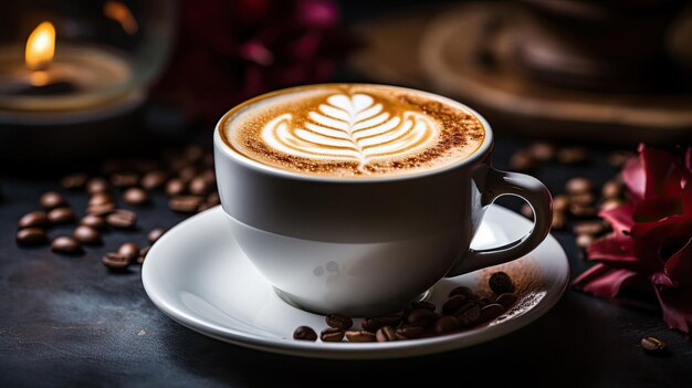 une tasse de café avec un cœur dessiné sur le dessus