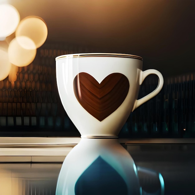 Une tasse de café avec un coeur dessiné dessus