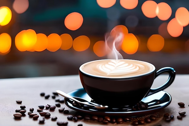 Une tasse de café avec un cœur sur le dessus.