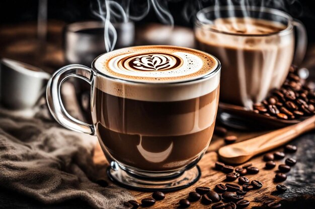 Photo une tasse de café avec un cœur sur le dessus