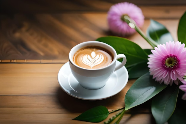 Une tasse de café avec un coeur dessus