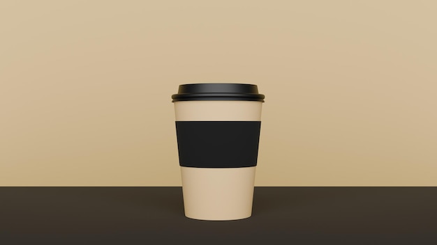 une tasse de café avec un couvercle noir et une bande blanche