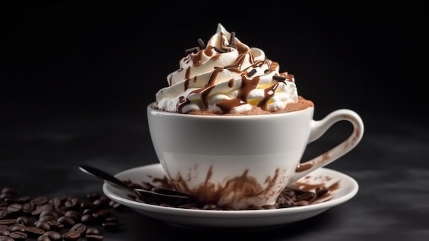 Tasse de café avec crème fouettée ai générative