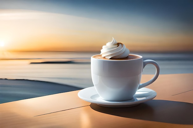 une tasse de café avec de la crème fouettée dessus.