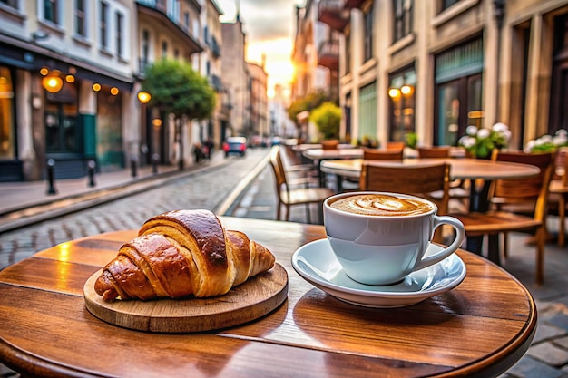 Photo une tasse de café et un croissant sur une table