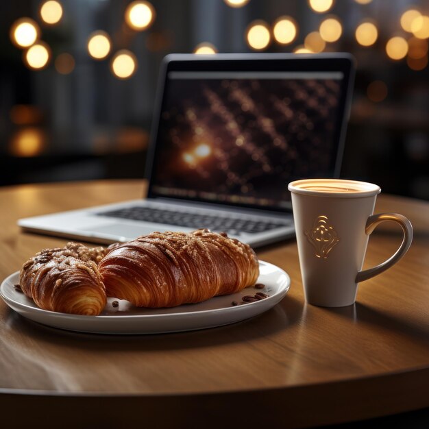 Une tasse de café et un croissant