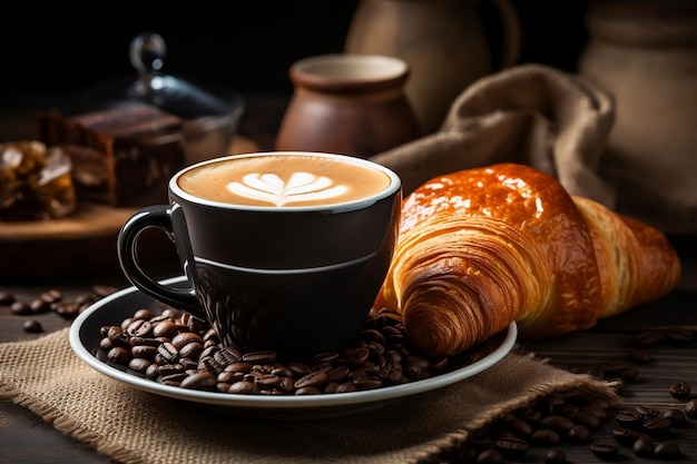 Une tasse de café et des croissants Generative Ai