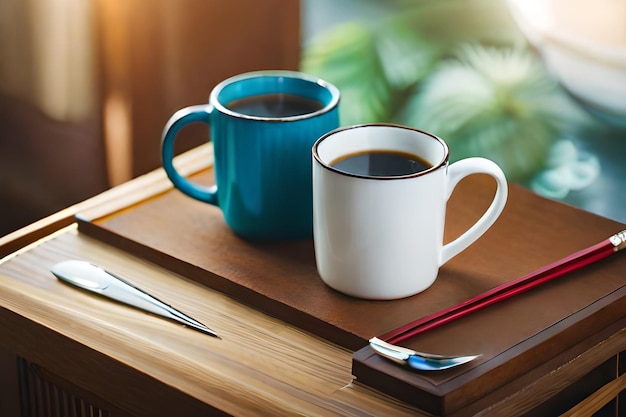 Une tasse de café avec une cuillère sur une table