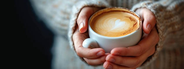 tasse de café dans les mains mise au point sélective IA générative