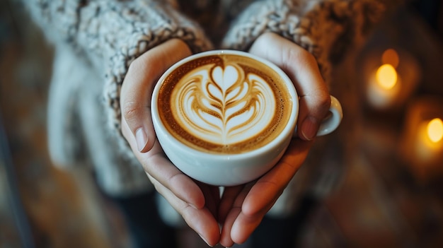 tasse de café dans les mains mise au point sélective IA générative