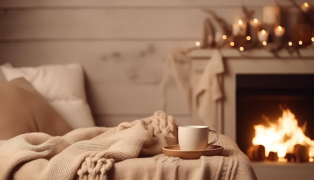 Une tasse de café dans une maison confortable un matin d'hiver