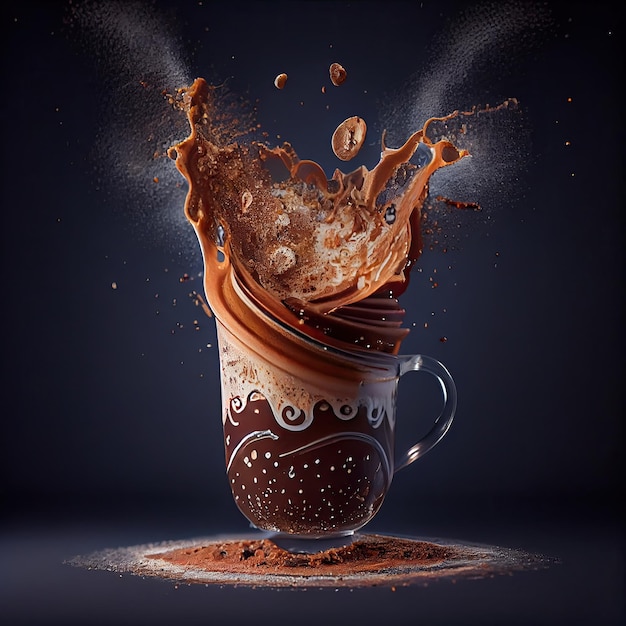 Une tasse de café débordant de chocolat liquide